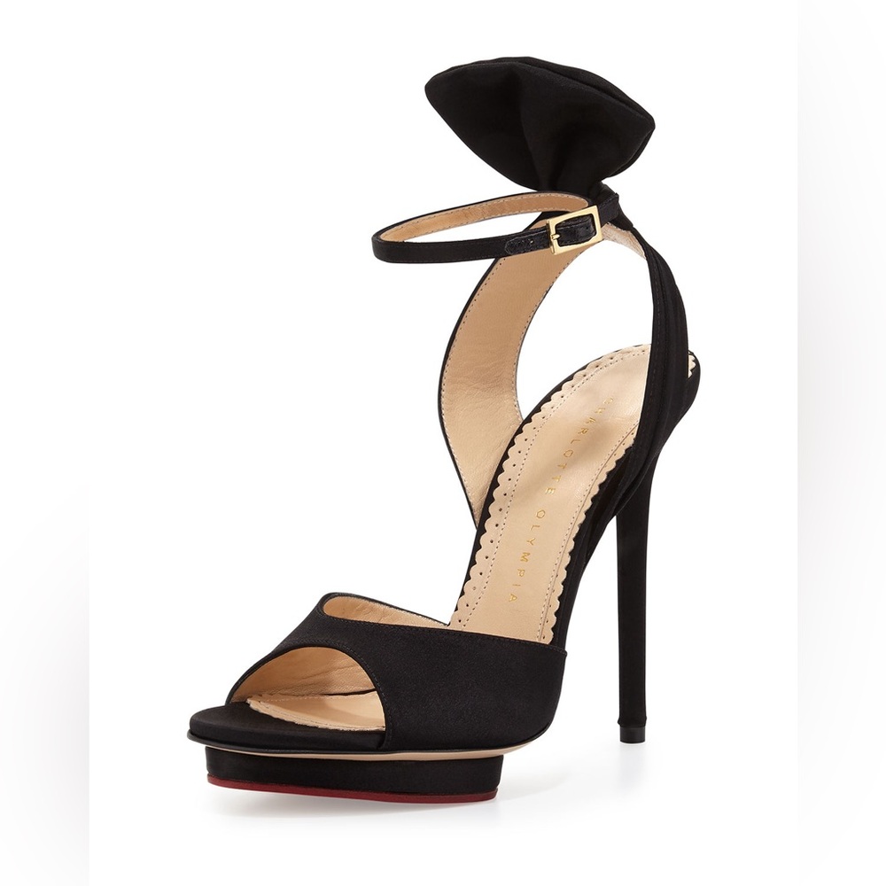 Charlotte Olympia Black Satin Wallace Sandals